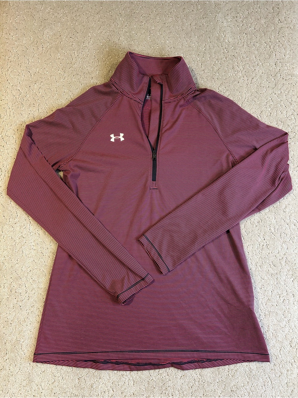 Under Armour Heat Gear Women S Pink Gray Loose Fit Stripe Tech 1/4 Zip Top